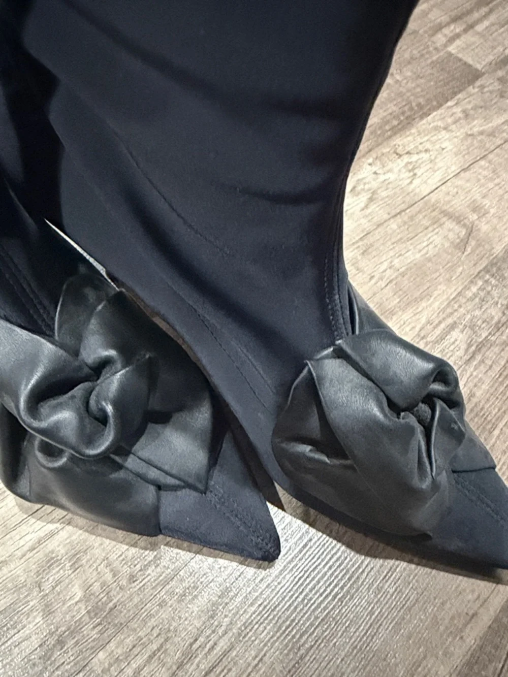 Ras Black Pointed-Toe Knot Sock Heeled Boots - Picture 3 of 5